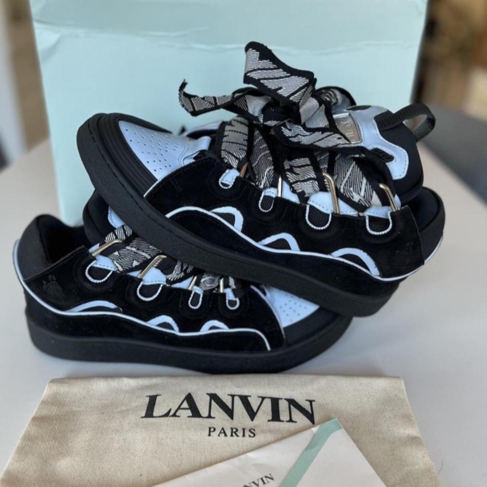 Lanvin Black and White Sneakers with Unique Lacing